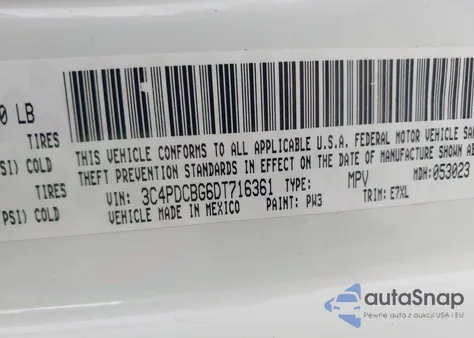 2013 Dodge Journey Sxt из США, поврежденный, VIN 3C4PDCBG6DT716361